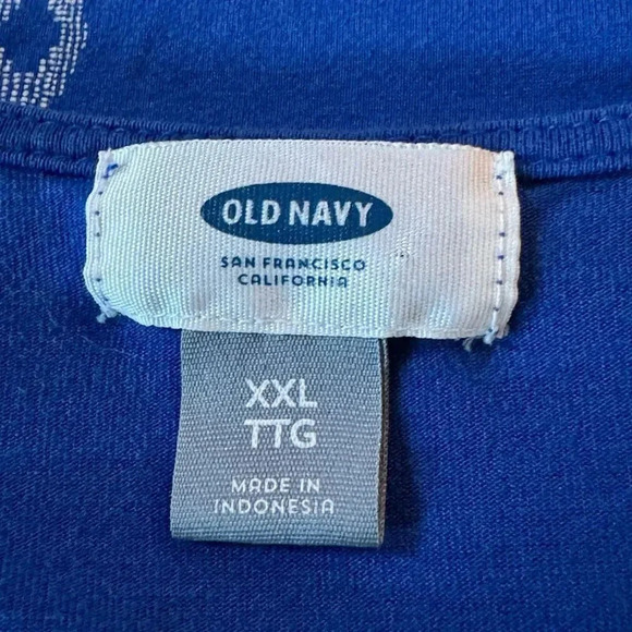 Old Navy XXL 2X Shirt Top Blue Geometric Short Sleeve Scoop Neck Knit - Picture 6 of 6